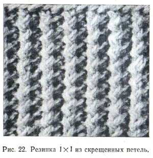 Резинка 1х1 из скрещенных петель